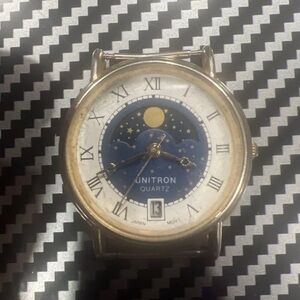 Gold-Tone Women's Moonphase Quartz Watch in Blue and White